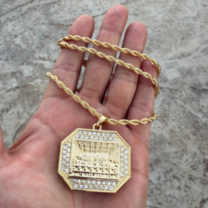 Iced Last Supper CZ Pendant Necklace with 4mm Rope Chain