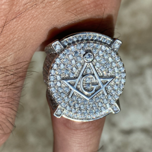 Master Mason Masonic Symbol Ring – 925 Sterling Silver Iced CZ Mens Pinky Signet Ring