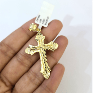 Solid 10K Jesus Cross Gold Pendant Diamond Cut