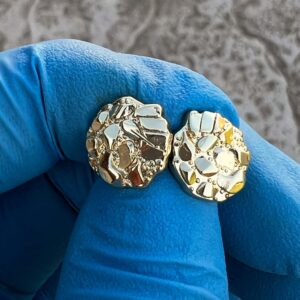 Men & Women 14K Gold Plated Nugget Stud Earrings – 12mm Round Gold Nugget Earrings