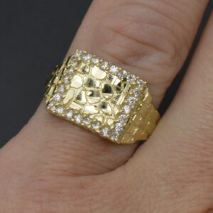 Men’s 10K Yellow Gold Nugget Pinky Ring – Solid Gold Signet Pinky Ring for Men