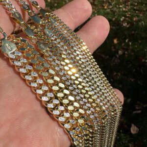 Diamond Cut Miami Cuban Link Chain Bracelet 14K GP Over 925 Silver | Two Tone Italian Cuban Necklace 3-7mm