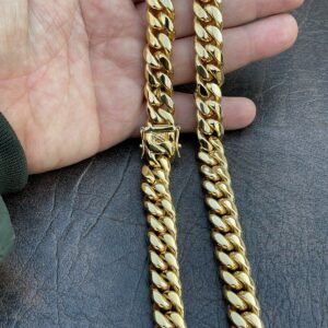 14mm Miami Cuban Link Chain 18K Gold Plated Stainless Steel Necklace – Heavy Gold Cuban Link Necklace for Men 18”-36”