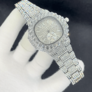 VVS Iced Out Diamond Watch for Men – Luxury Square Bling Mens Watch with Calendar, Waterproof Hip Hop Watch (Silver, Gold, Duo Tone)