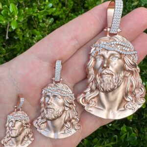 14K Rose Gold Over 925 Silver Moissanite Jesus Piece Pendant – VVS D Color Iced Rose Gold Jesus Pendant (Small, Medium, Large)