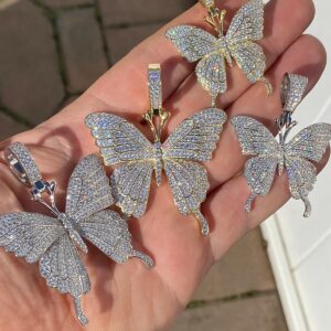 Iced Out Butterfly Pendant 925 Sterling Silver Gold Plated – Hip Hop Diamond Butterfly Piece (No Chain)