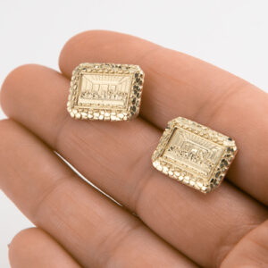 Real 10K Yellow Gold Last Supper Nugget Stud Earrings for Men & Women, 13mm x 18.5mm