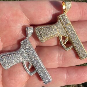 Moissanite Gun Pendant 925 Sterling Silver Iced Out Pistol Necklace Gold Vermeil Diamond Pendant