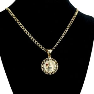 Saint Barbara Medallion 14K Gold Plated Round Pendant with 20" 4mm Miami Cuban Chain Necklace – Saint Barbara Jewelry Set