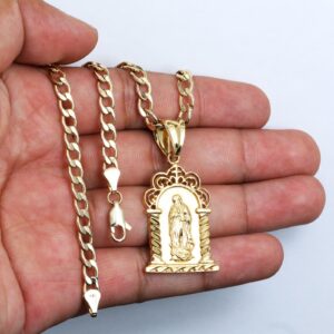 Virgin Mary Charm Pendant with 20" 5mm Cuban Link Necklace