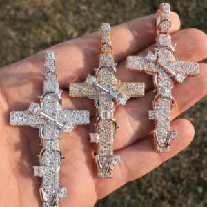 6.8CT D VVS1 Moissanite Cross Pendant – Iced Out Mosaic Set Diamond Pendant | Solid 925 Sterling Silver / 14K Gold Vermeil Gemstone Pendant