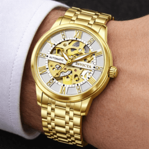 Men’s Invicta Automatic Watch, Skeleton Dial Gold Stainless Steel Watch