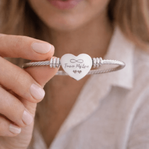 Forever My Love Heart Cuff Bracelet – Engraved Silver Heart Charm Bracelet for Women | Dainty Love Bracelet