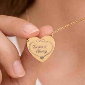 Forever & Always Heart Necklace • Engraved Heart Pendant • Minimalist Womens Necklace