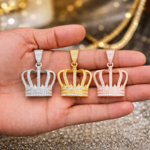 Iced Crown Moissanite Pendant – 925 Sterling Silver King Crown Necklace, VVS Moissanite Diamond Pendant, Hip Hop Royal Crown Jewelry (Gold / Silver)
