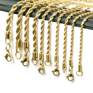 Gold Plated Stainless Steel Rope Chain Necklace for Men – Gold Rope Necklace 2mm–6mm 20"–36"