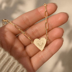 Engraved Heart Pendant Paperclip Necklace