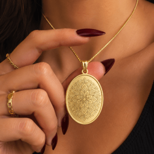 Mandala Oval Pendant Necklace — Floral Boho Oval Pendant